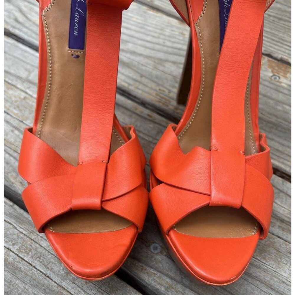 Ralph Lauren Purple Label Women’s 39.5 B Orange Leather 5" Heel Sandals Italy - Picture 6 of 15